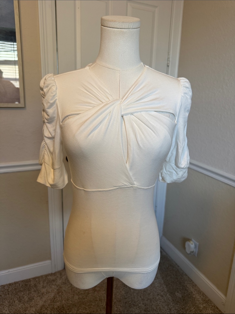 White Twist-Front Short Sleeve Women's Top